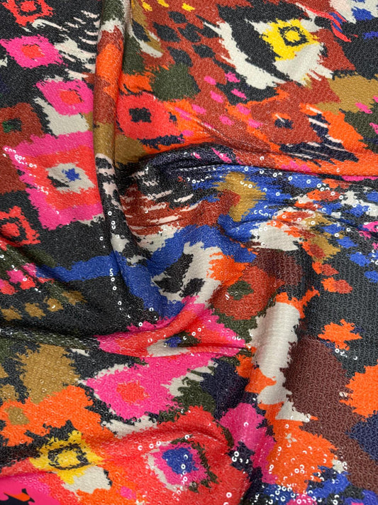 Colourful Tribal Sequin Fabric by the Metre