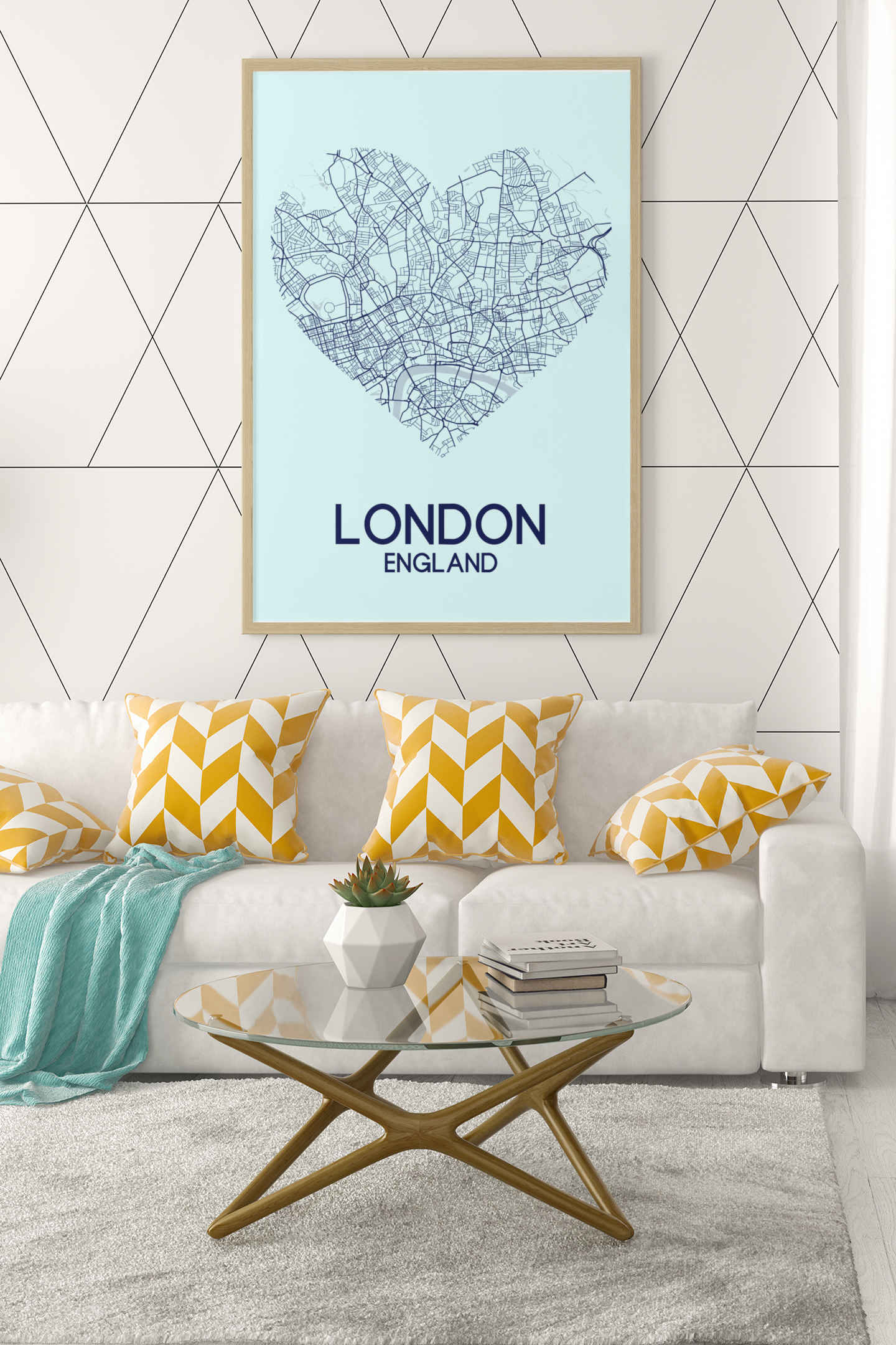 Love Heart Map Any City & Country Personalised Wall Decor Print with 10 New Styles