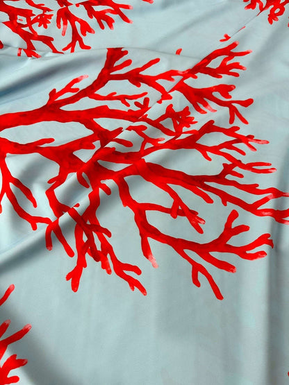Coral Pattern Silky Crepe Fabric – Available in Satin, Crepe, Spandex & Chiffon | By Metre