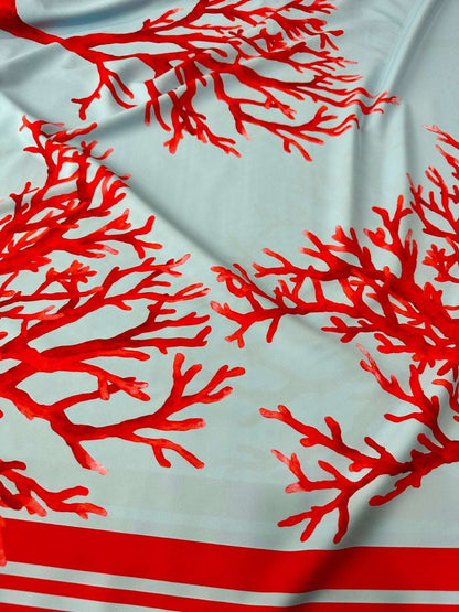 Coral Pattern Silky Crepe Fabric – Available in Satin, Crepe, Spandex & Chiffon | By Metre