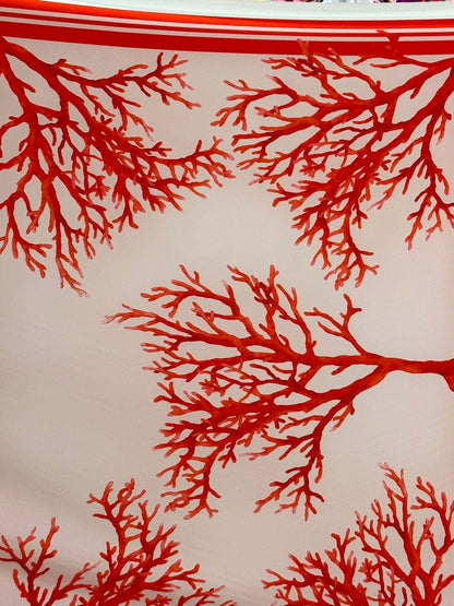 Coral Pattern Silky Crepe Fabric – Custom Printed Fabric, Choose Material by Metre