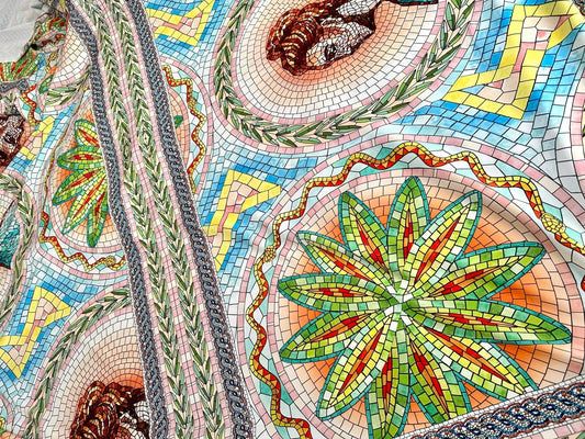 Greek Mosaic Print Silky Crepe Fabric