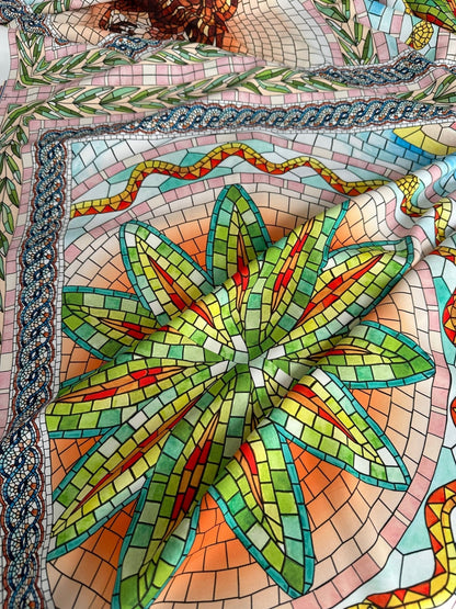 Greek Mosaic Print Silky Crepe Fabric