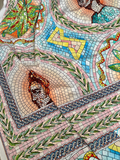 Greek Mosaic Print Silky Crepe Fabric