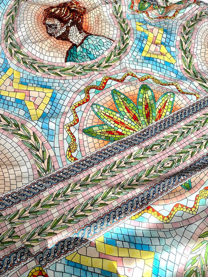 Greek Mosaic Print Silky Crepe Fabric