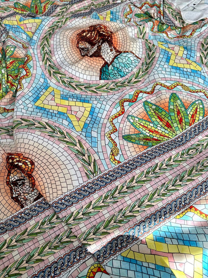 Greek Mosaic Print Silky Crepe Fabric