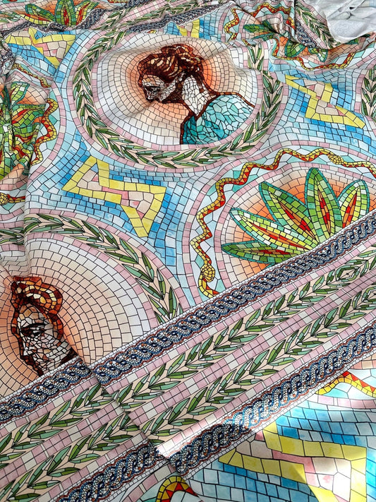 Greek Mosaic Print Silky Crepe Fabric