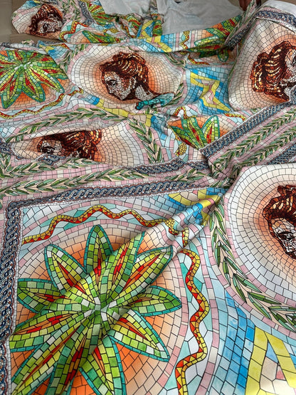 Greek Mosaic Print Silky Crepe Fabric