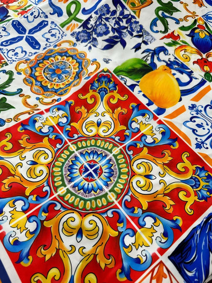 Sicilian Print Silky Crepe Fabric – Fabric by Metre, Multiple Options for Sewing & Dressmaking