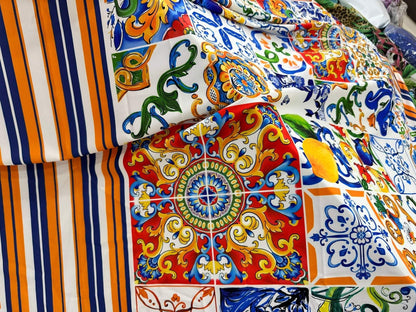 Sicilian Print Silky Crepe Fabric – Fabric by Metre, Multiple Options for Sewing & Dressmaking