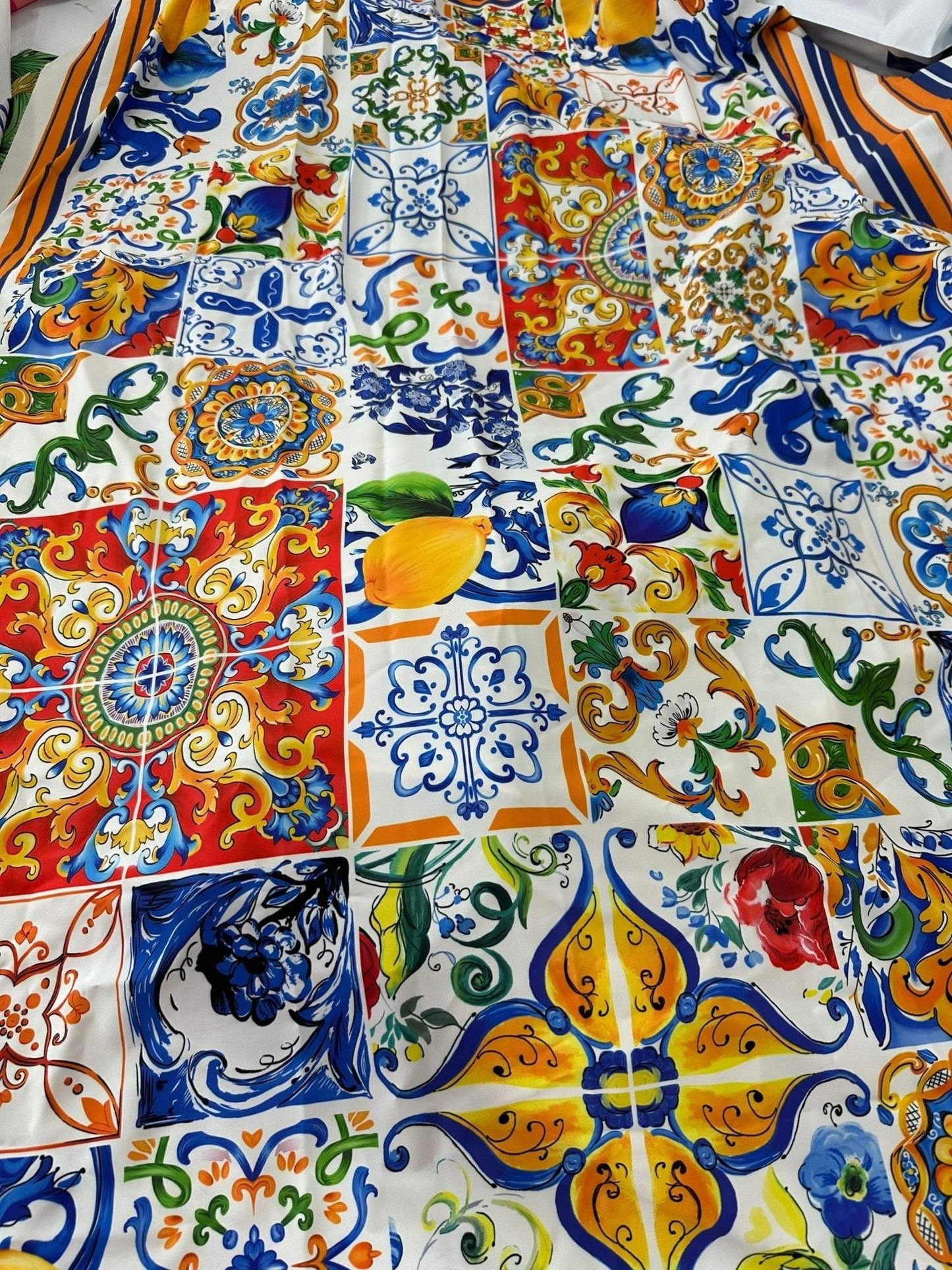 Sicilian Print Silky Crepe Fabric – Fabric by Metre, Multiple Options for Sewing & Dressmaking