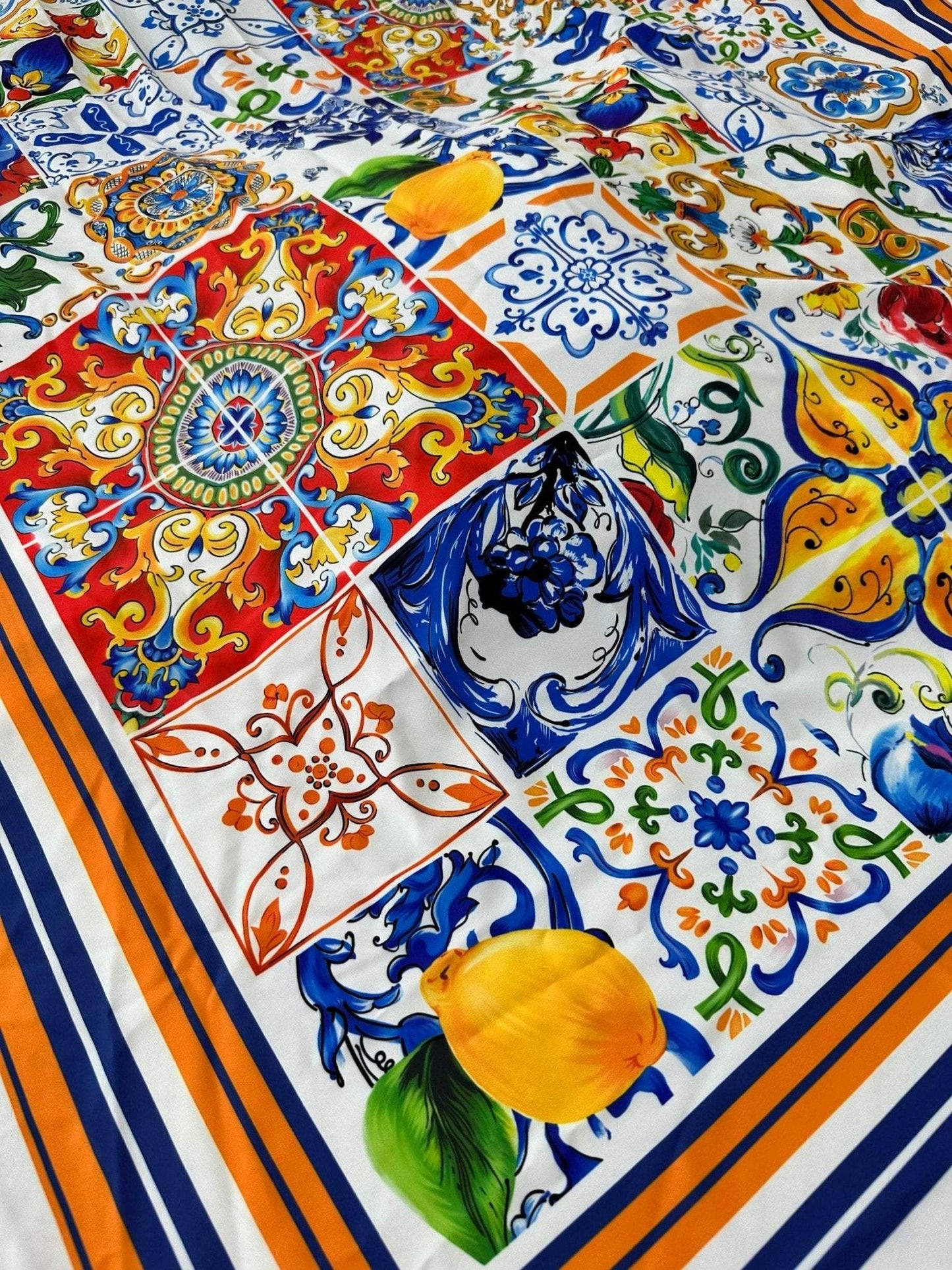 Sicilian Print Silky Crepe Fabric – Fabric by Metre, Multiple Options for Sewing & Dressmaking