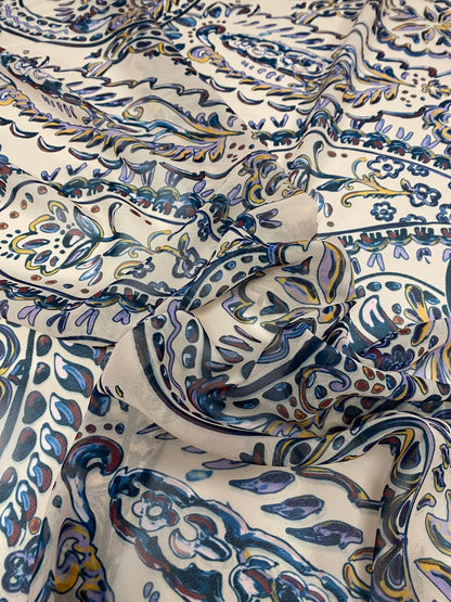 Cream Background Paisley Print Fabric