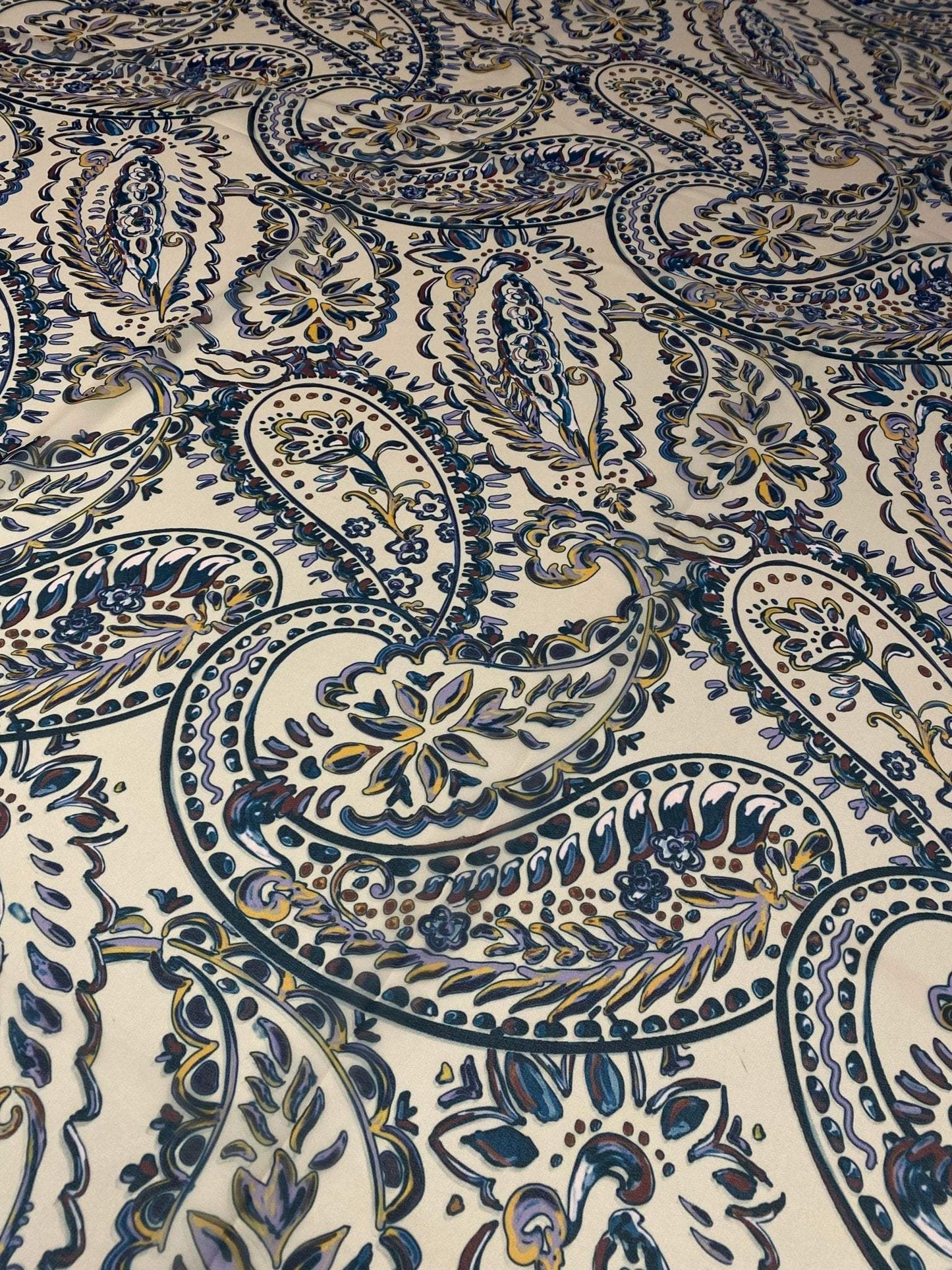 Cream Background Paisley Print Fabric – Fabric by Metre, Multiple Options for Sewing & Dressmaking