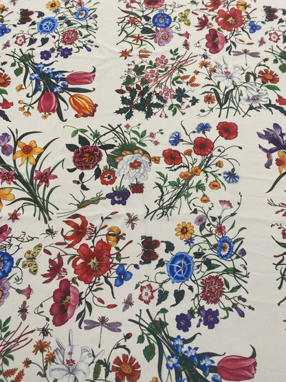 Cream Floral Botanical Print Fabric – Custom Printed Fabric, Choose Material by Metre