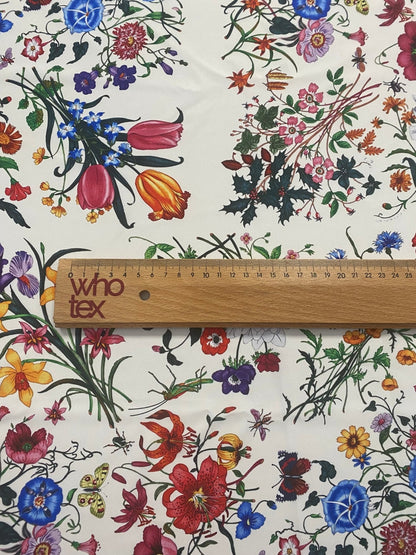 Cream Floral Botanical Print Fabric