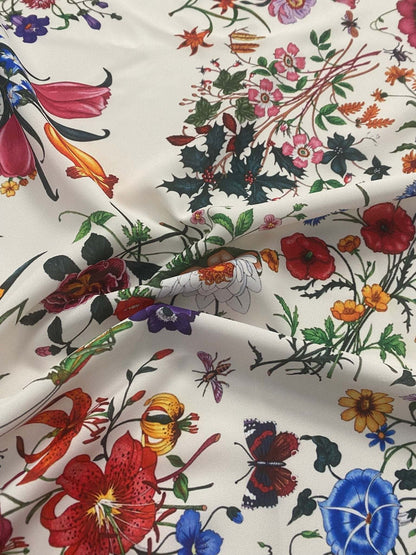 Cream Floral Botanical Print Fabric – Custom Printed Fabric, Choose Material by Metre