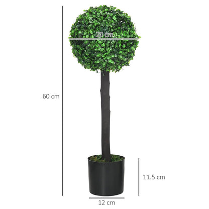 Set of 2 Artificial Plants Boxwood Ball Trees in Pot Fake Plants for Home Indoor Outdoor Decor
