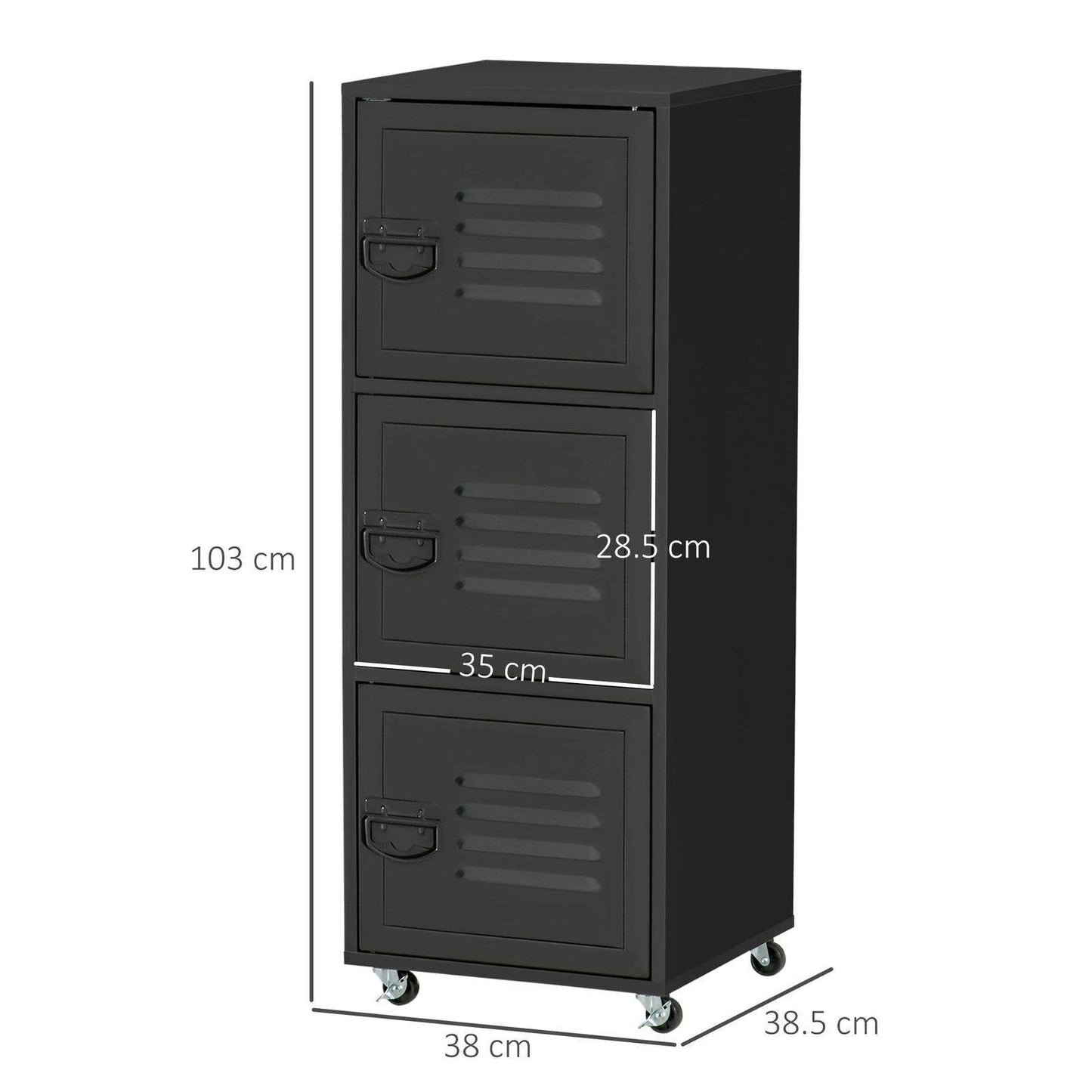 Rolling Storage Cabinet 3-Tier Mobile File Cabinet with Wheels & Metal Doors for Home Office