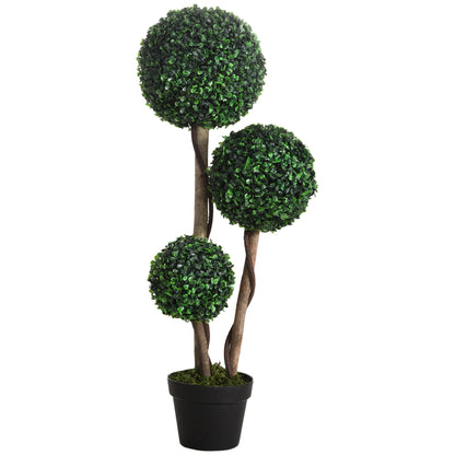 HOMCOM Artificial Plant Boxwood Ball Topiary Tree Indoor Outdoor, 90cm