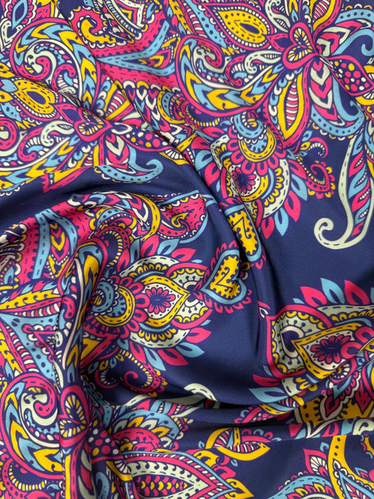 Vibrant Bohemian Paisley Fabric – Custom Printed Fabric on Satin, Crepe, Spandex or Chiffon