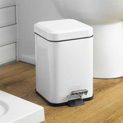 3L White Square Bathroom Pedal Bin