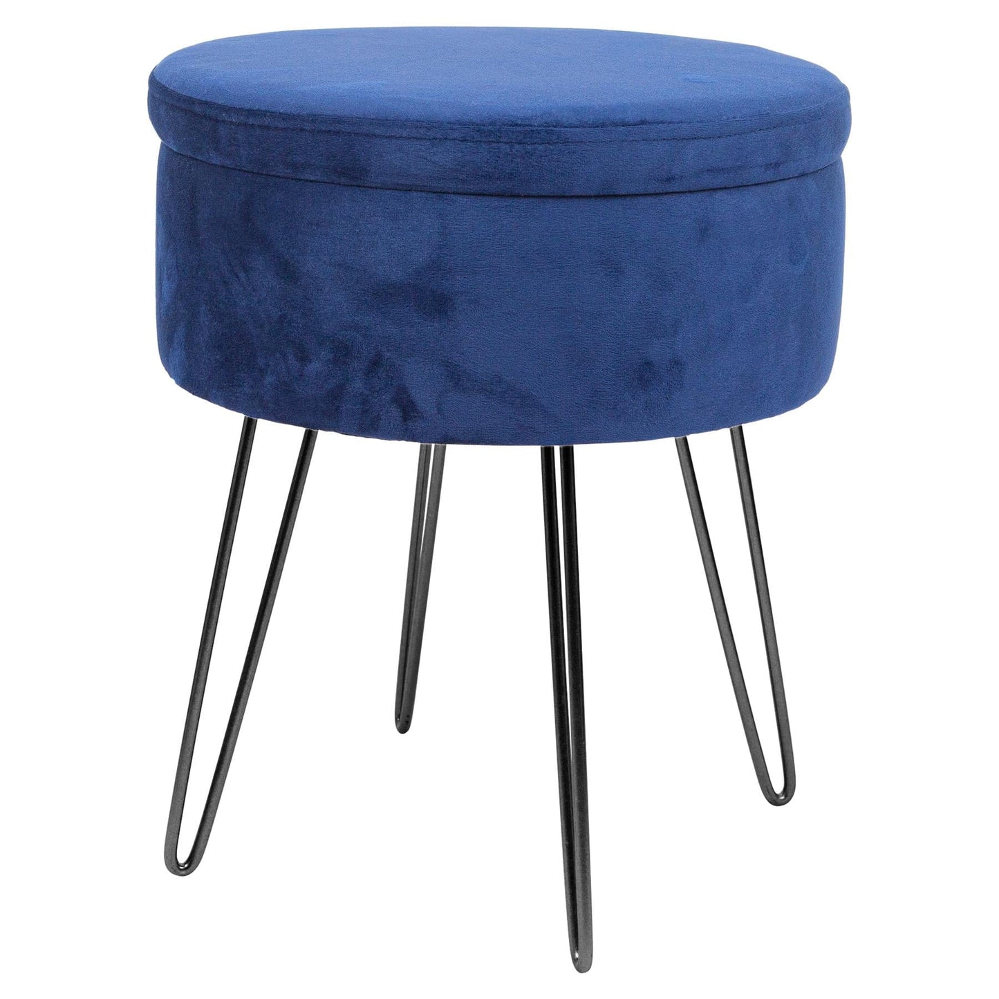 Blue Round Velvet Storage Footstool