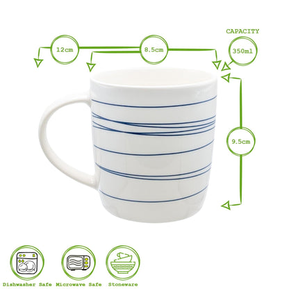 350ml Blue & White Stripe Simply Home Stoneware Mugs - Pack of Six