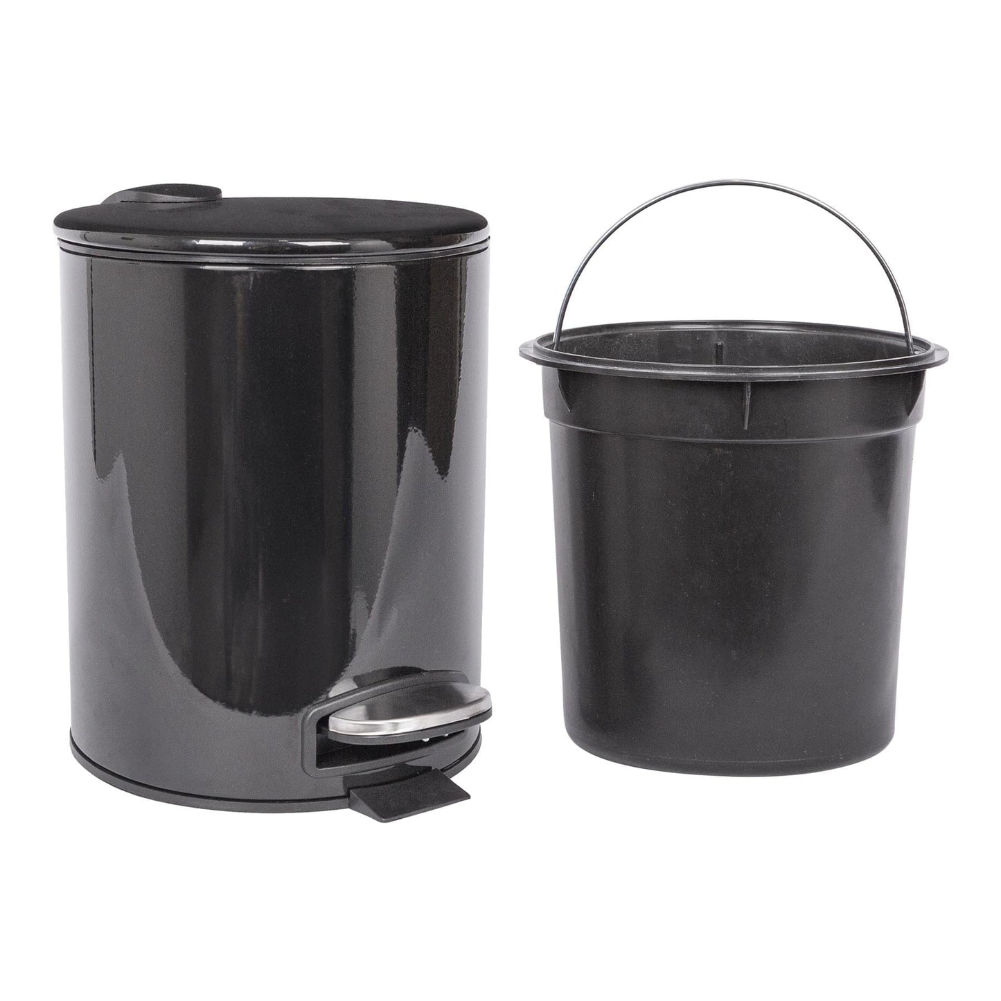 5L Black Round Stainless Steel Pedal Bin