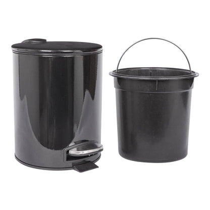 5L Black Round Stainless Steel Pedal Bin