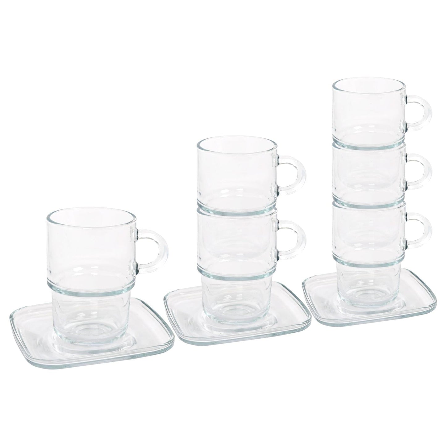 12pc 350ml Cozy Stacking Glass Coffee Cups & Saucers Set