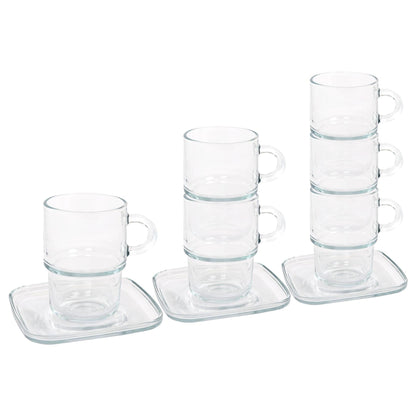 12pc 350ml Cozy Stacking Glass Coffee Cups & Saucers Set