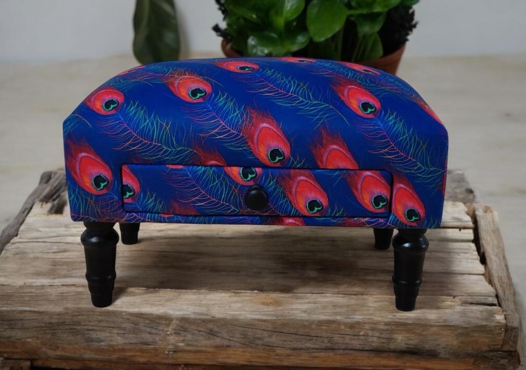 FEATHER FABRIC FOOTSTOOL WITH DRAWER