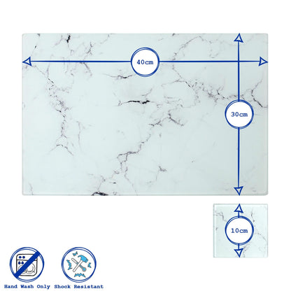 12pc Rectangle Glass Placemats & Square Coasters Set - 40cm x 30cm - Marble