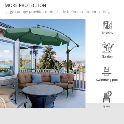 2.7M Garden Banana Parasol Cantilever Umbrella With Crank Handle And Cross Base For Outdoor