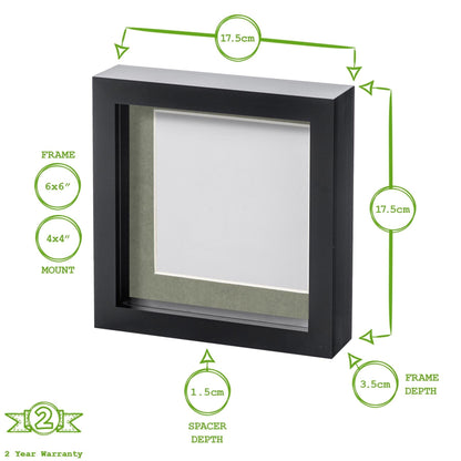 6" x 6" Light Wood 3D Deep Box Photo Frame - with 4" x 4" Mount