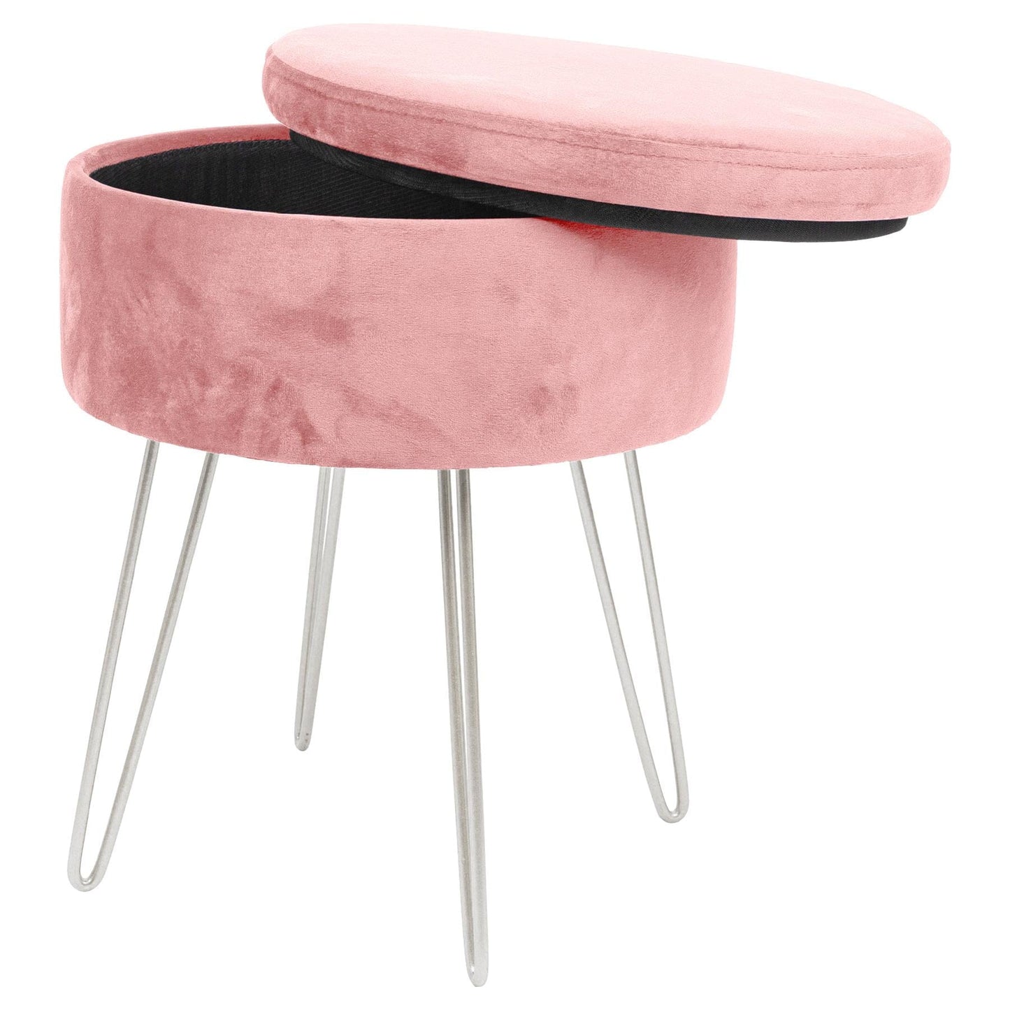 Pink Round Velvet Storage Footstool