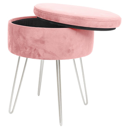 Pink Round Velvet Storage Footstool