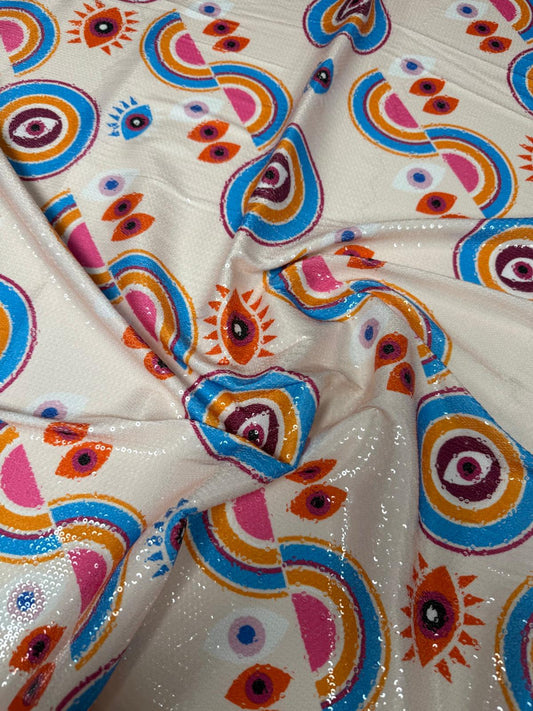 Colourful Geometric Sequin Fabric by the Metre