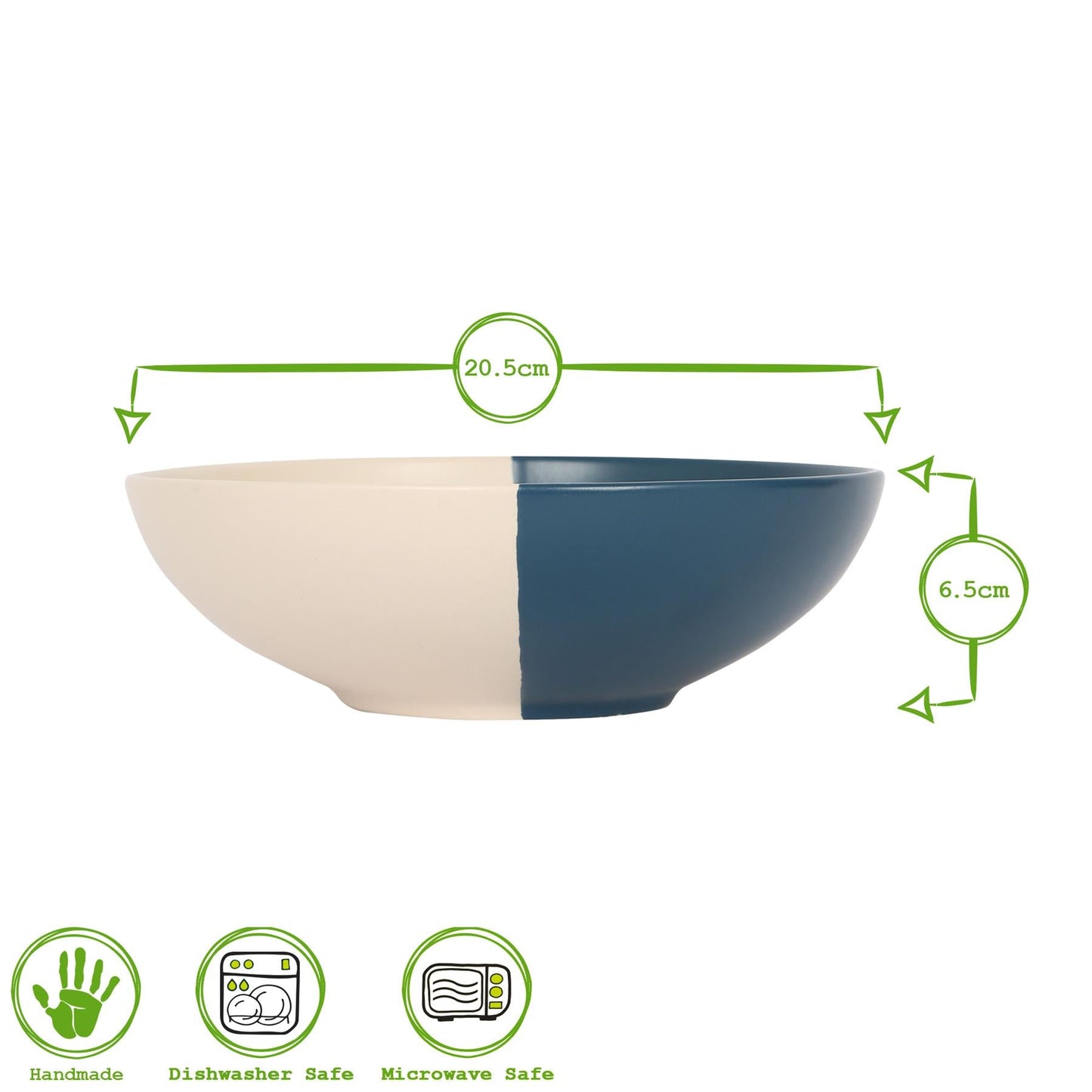 Colour Block Stoneware Pasta Bowls - 20.5cm - Pack of 4