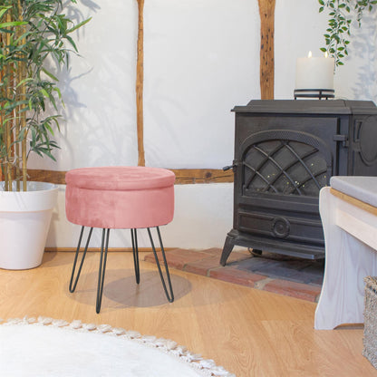 Pink Round Velvet Storage Footstool