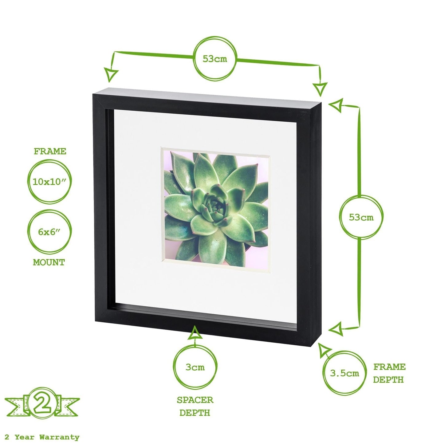 10" x 10" Black 3D Box Photo Frame - with 6" x 6" Mount
