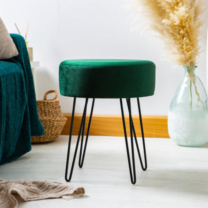 Green Round Velvet Footstool
