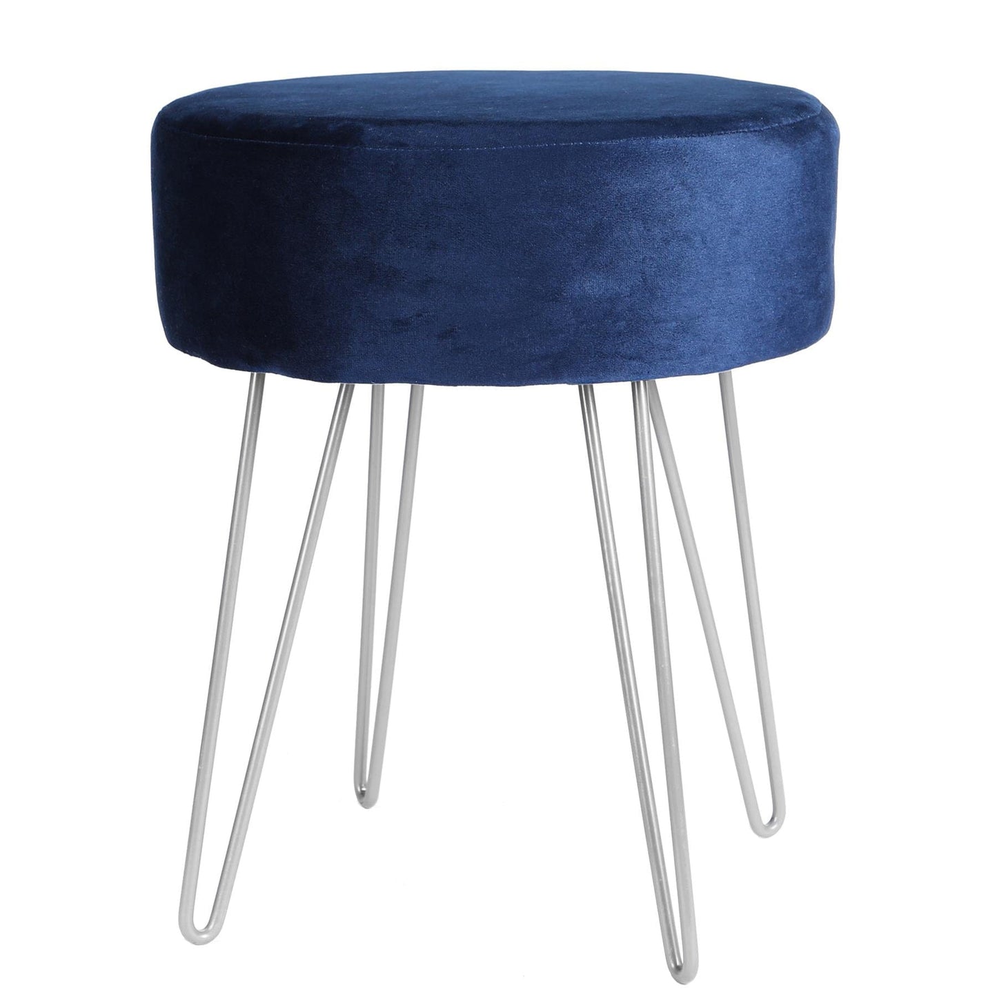 Blue Round Velvet Footstool