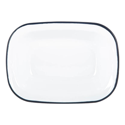 16 x 12cm White Enamel Pie Dish - Navy
