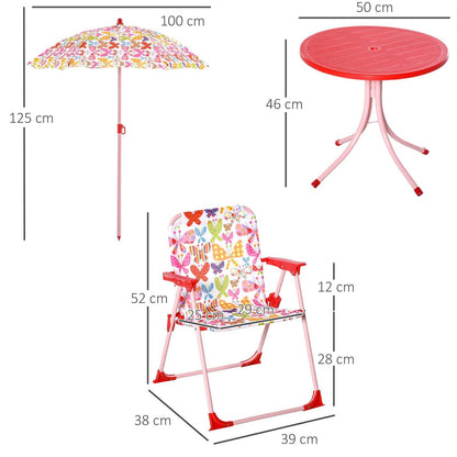 Kids Folding Picnic Table and Chairs Set Color Stripes Outdoor w/ Parasol