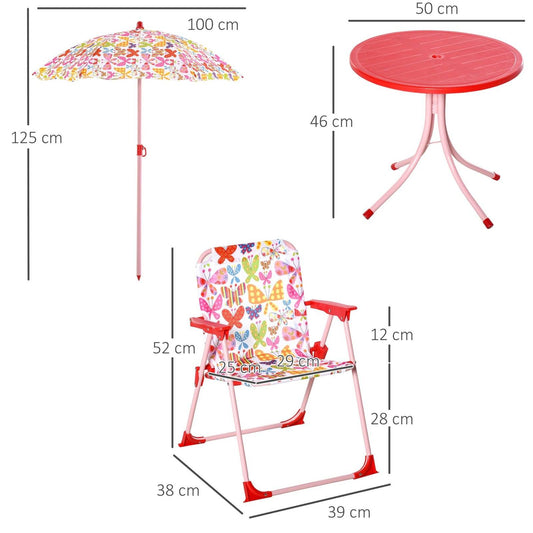 Kids Folding Picnic Table and Chairs Set Color Stripes Outdoor w/ Parasol