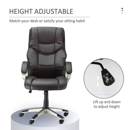 Home Office Chair High Back Computer Desk Chair with Faux Leather Adjustable Height Rocking Function Brown