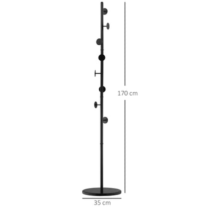 Slimline Metal Coat Stand With Round Hooks - Black
