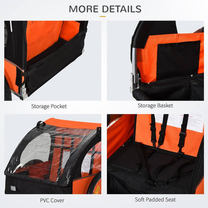 Trailer for Kids Steel Frame Children's 2 Seater Bike Trailer Orange
